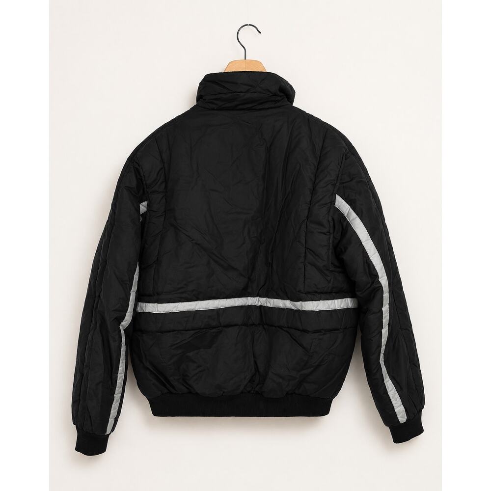 Quail Run Black Bomber Jacket Reflective Stripe Puffer Ski Winter Coat Size L - Picture 2 of 4